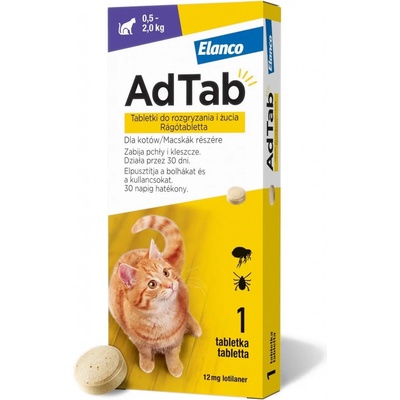 Elanco AdTab Tablety proti blechám a klíšťatům (0,5-2,0 kg) 1x 12 mg – Zboží Dáma