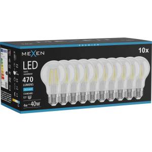 Mexen Vintis 10x LED филаментна крушка E27, A60, 4W, Студена - 6500K, 470 lm, прозрачна (L150-E27-0465-00x10)