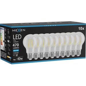 Mexen Vintis 10x LED филаментна крушка E27, A60, 4W, Студена - 6500K, 470 lm, прозрачна (L150-E27-0465-00x10)