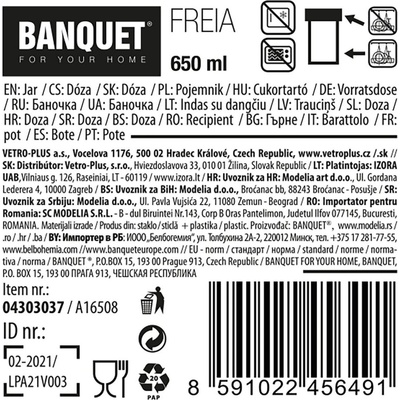 Banquet Dóza kulatá sklo +nerez víčko Freia 0,65 l