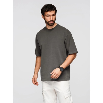 Ombre Clothing Мъжка памучна тениска LOOSE FIT с кръгло деколте - сиво-зелена V3 OM-TSBC-0267 Ombre Clothing Ombre Clothing | Siv | МЪЖЕ | S