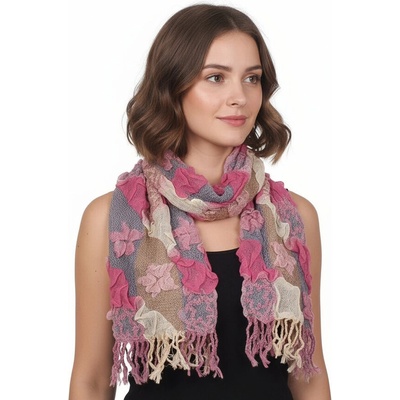 Зимен шал в розово и бежово с ламе