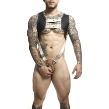 Mob dngeon harness with golden penis ring