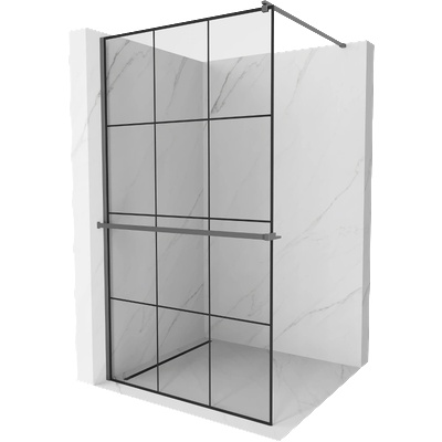 Mexen Kioto+ душ преграда с лавица Walk-in 100 x 200 см, черна решетка, gun metal (800-100-121-95-77)