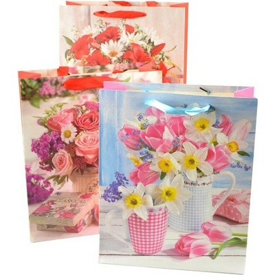 STIL 2031490 Bouquet Glitter, darčeková taška, rozmer 25,5x31,5x10cm, veľkosť L, rôzne motívy kvetov