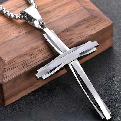 HARAHU Колие SI-39020 Cross - Сребърна/60см KP39020