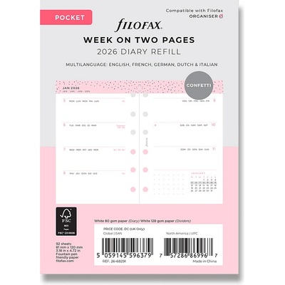Filofax Diářový set Confetti 2026 náplň kapesních diářů A7 týdenní