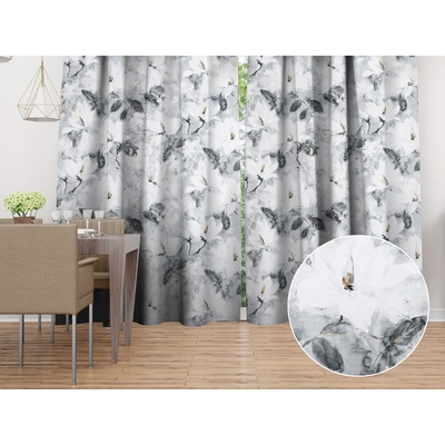 Biante Zamatový záves Tamara TMR-006 Designové kvety na sivom 145x140 cm