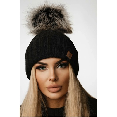 Fashionweek dámská zimní čepice s bambulí flísová podšívka Jenot Woolk Rita Černá