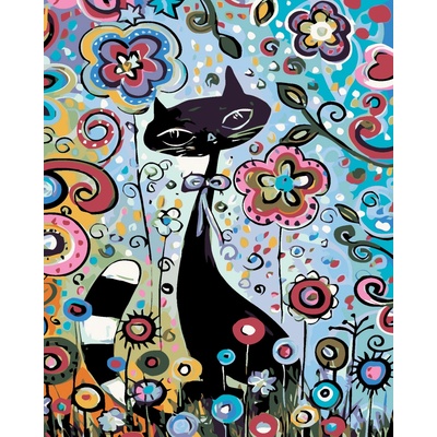 Zuty Malování podle čísel Kočka v květinách 80 x 100 cm vypnuté plátno na rám