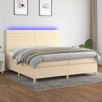vidaXL Боксспринг легло с матрак и LED, кремава, 200x200 см, плат (3135546)