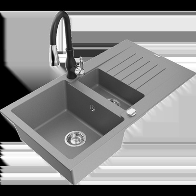 Matias гранитна мивка с 1, 5 камери с отцедник и кухненски смесител Savita, сива - 6502-71-672601-70 (6502-71-672601-70)