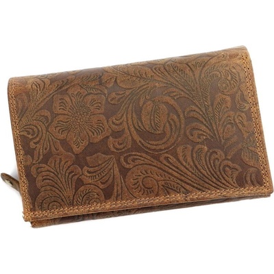 Wild by Loranzo hnědá kožená peněženka no. 644 s ornamenty květin