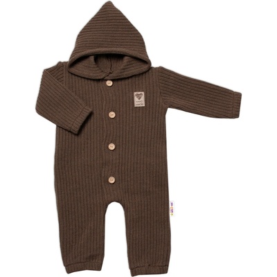Baby Nellys Pletený overálok s kapucňou a gombíkmi Hand Made hnedý