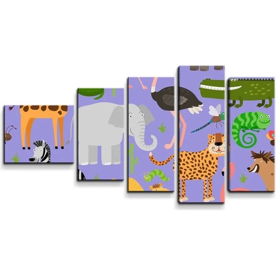 Sablio Obraz - 5-dílný Animované safari - 100x60 cm