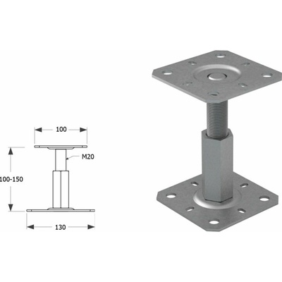 Domax šroubovací patka sloupku nastavitelná závitová PR 100/130 - 100 x 130 x 100 - 150 x 3 mm 4 ks