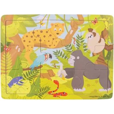 Bigjigs Toys Детски дървен пъзел в рамка Bigjigs - Джунгла (BJ222)