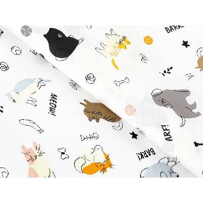 Škodák Bavlnená látka - psíky na bielom - metráž šírka 150 cm
