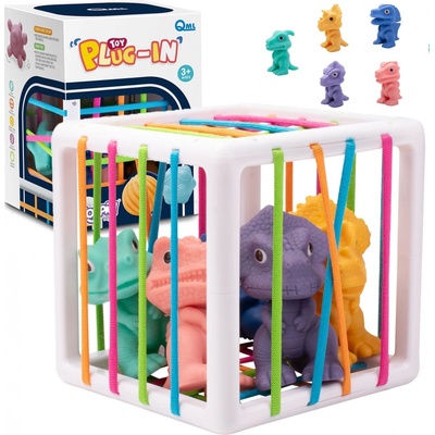 WOOPIE Flexibilná senzorická kocka Sorter Farebné dinosaury 6 ks
