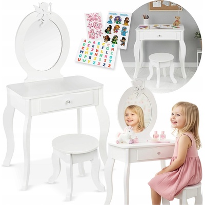 Kinderplay GS3310 Dřevěný toaletní stolek pro děti se zrcadlem a stoličkou