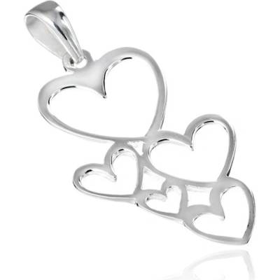 Šperky eshop Přívěsek ze stříbra 925 lesklé kontury spojených srdcí X16.15