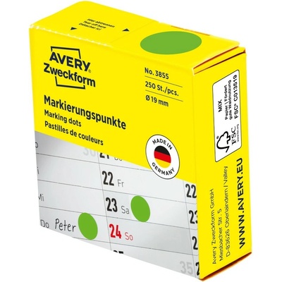 Avery Zweckform 3855 Samolepící kolečka 19 mm 250 ks světle zelené
