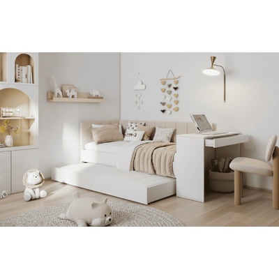 ArtBed Freya s prístelkou a so stolíkom biela / béžová (Panama 706)