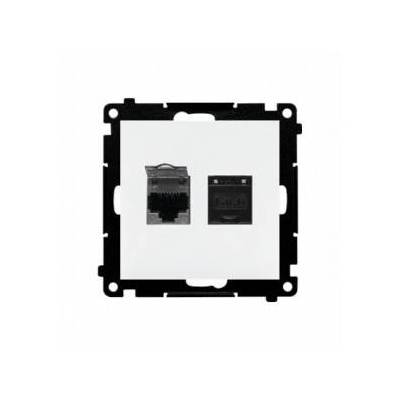 Simon 55 Double RJ45 category 6 computer socket, shielded with dust screened (module) Matt white T62E. 01/111