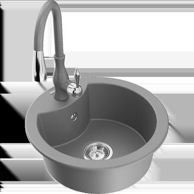 Diego гранитна мивка с 1 отделение и кухненски смесител Savita, сив - 6512-71-672601-71 (6512-71-672601-71)