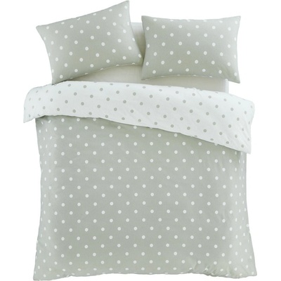 Catherine Lansfield Бяло-зелено двойно фланелено спално бельо 200x200 cm Polka Dot - Catherine Lansfield (BD/59102/W/DQS/GR)