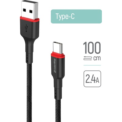 ColorWay CW-CBUC064-BK USB - Type-C (nylon - red head) 2.4А 1m černý