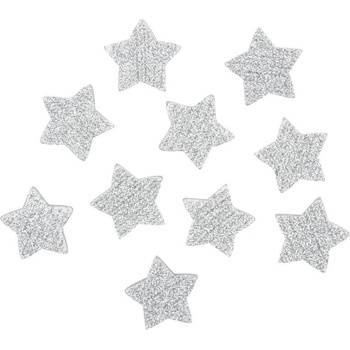 Hviezda strieborná s lepíkom 5 cm akryl s glitrami 10 ks