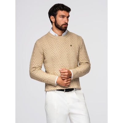 Ombre Clothing Мъжки пуловер от зигзаг плетка - пясъчен V1 OM-SWSW-0147 Ombre Clothing Ombre Clothing | Bezhov | МЪЖЕ | XL