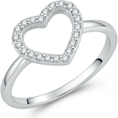 Argento Strieborný prsteň srdiečko číre okrúhle zirkóny 72505