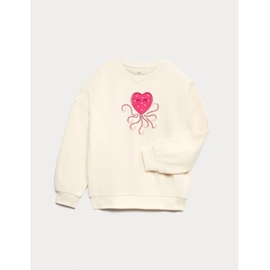 Marks & Spencer Суитшърт с висок процент памук Heart Squid (4-10 години) Marks & Spencer кремава Marks & Spencer | Bezhov | Момичешки | 4-5 години
