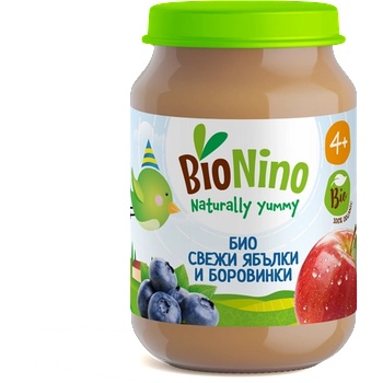 BioNino Био Пюре Ябълки и Боровинки, 4+М 190гр (4205)