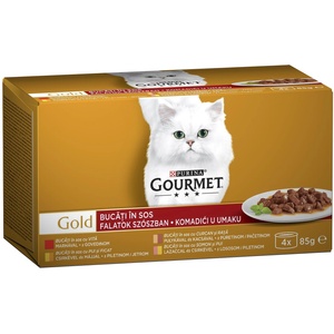 Purina GOURMET GOLD Scelta di Dadini - Хапки в сос (говеждо, пуешко, патешко, сьомга) - 4 бр x 85 гр