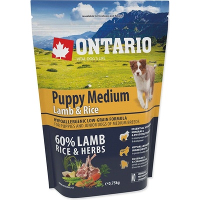 Ontario Puppy Medium Lamb & Rice 2 x 0,75 kg