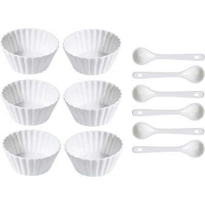 Excellent KO-798000050vluz Sada porcelánových misek se lžičkou vlnovka úzká 12 ks