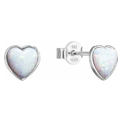 Evolution Group strieborné náušnice so syntetickým opálom biele srdce 11337.1