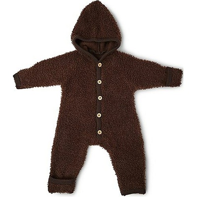 Merino overal bouclé pre deti s kapucňou a ohrňovacími nápletmi Smallstuff hnedý brown