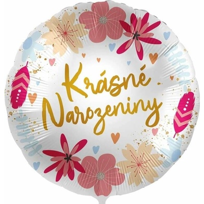 Premioloon Balonek fóliový Krásné narozeniny s květinami, 43 cm