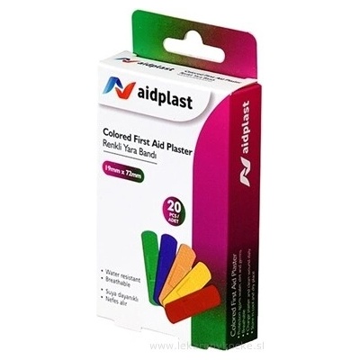Victoreks Health Products Ltd. Aidplast Náplast na rány barevná (1,9 x 7,2 cm) 20 náplastí