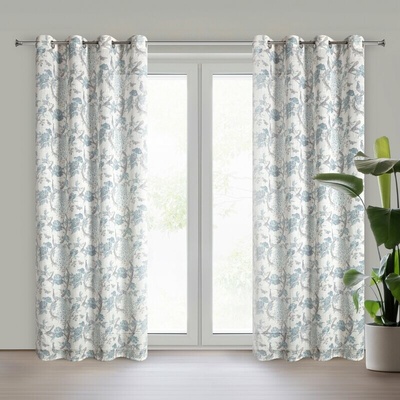 Takoy Závěs přírodní barva, modrá z látky s přídavkem lnu zdobená rostlinným potiskem 140x250 cm průchodka - EMERA-HF-478533 | 140 x 250 cm