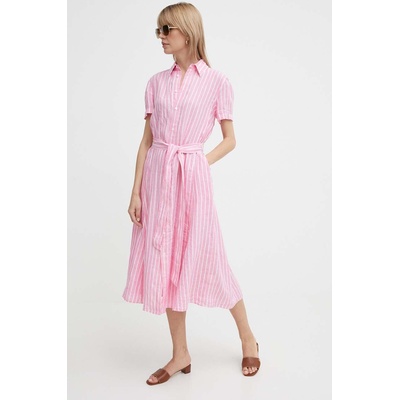 Ralph Lauren Ленена рокля Polo Ralph Lauren в розово среднодълга със стандартна кройка 211935154 (211935154)