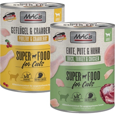 MAC´s Cat Mix hydina / brusnice a kačacie / morčacie / kuracie 24 x 800 g