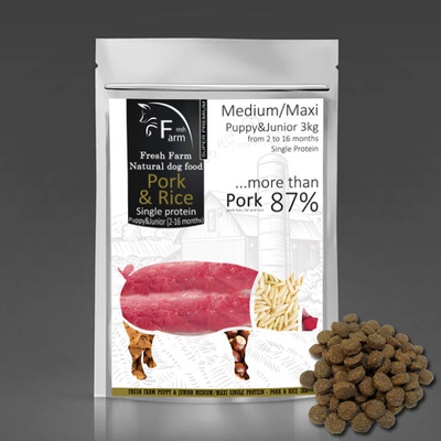 Fresh Farm Puppy&Junior Single Protein Medium&Maxi Pork & Rice 3 kg