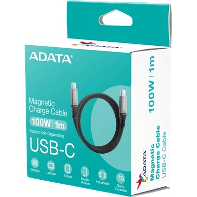 ADATA USB 3.2 - USB TypeC - TypeC кабел 1 м пластмасов черен, магнитен CACCU3-100W-100AN-BK (CACCU3-100W-100AN-BK)