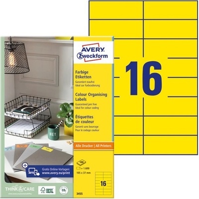 AVERY Етикет AVERY 3455 105x37mm универсален жълт 1600 етикета/кутия 100 листа/кутия (3455)