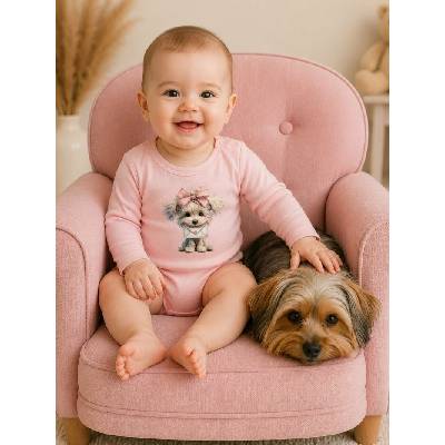 Detské body LITTLE PUPPY s dlhým rukávom Ružová